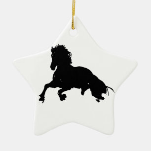 Adorno De Cerámica Silueta blanca de caballo en blanco negro