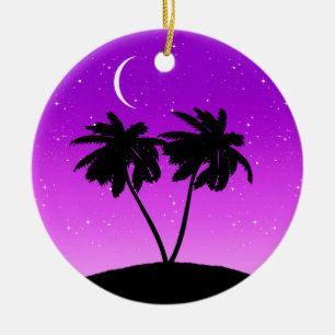 Adorno De Cerámica Silueta de árbol de palma, violeta con estrellas C
