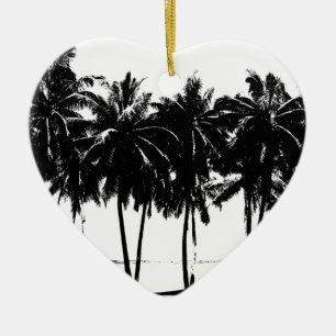 Adorno De Cerámica Silueta de árboles de palmeras blancas negras