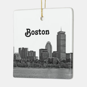 Adorno De Cerámica Silueta de Boston Grabada