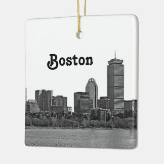 Adorno De Cerámica Silueta de Boston Grabada