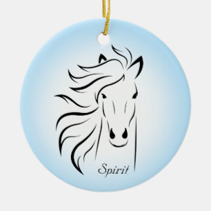 Adorno De Cerámica Silueta de caballo negro sobre fondo azul claro