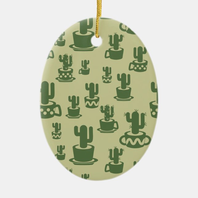 Adorno De Cerámica Silueta de cactus suculenta en tazas y macetas (Frente)