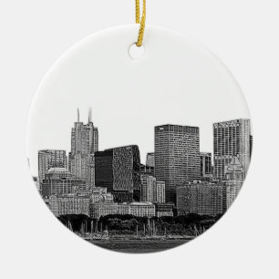 Adorno De Cerámica Silueta de Chicago Grabada