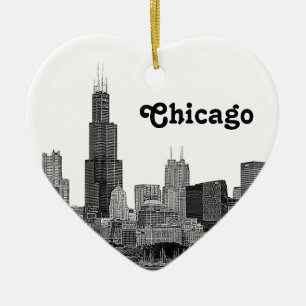 Adorno De Cerámica Silueta de Chicago Grabada