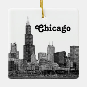 Adorno De Cerámica Silueta de Chicago Grabada