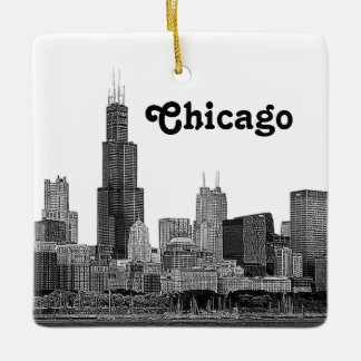Adorno De Cerámica Silueta de Chicago Grabada