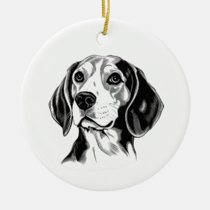 Adorno De Cerámica Silueta de contorno blanco y negro de perro Beagle