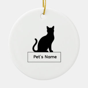 Adorno De Cerámica Silueta de Gato Personalizada Navidad Nombre de Ma