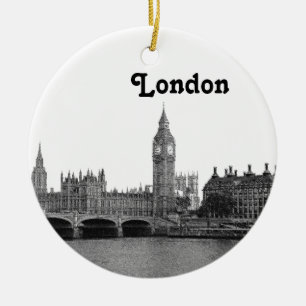 Adorno De Cerámica Silueta de Londres Inglaterra Reino Unido Grabada
