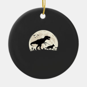 Adorno De Cerámica Silueta de luna de dinosaurio de Halloween de past