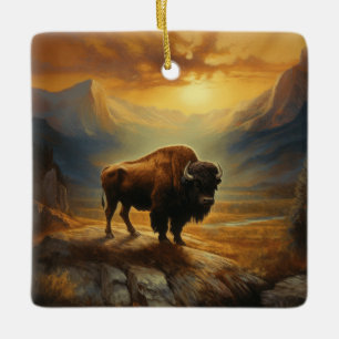 Adorno De Cerámica Silueta del búfalo al atardecer 