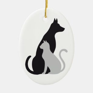 Adorno De Cerámica silueta del gato y del perro