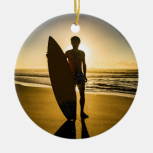 Adorno De Cerámica Silueta surfista al amanecer Ornamet