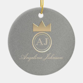 Adorno De Cerámica Silver and Gold Crown Monogram Christmas