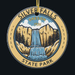 Adorno De Cerámica Silver Falls Parque Estatal Oregon Badge Vintage<br><div class="desc">Ilustracion del Parque Estatal Silver Falls. El parque es el parque estatal más grande de Oregón.</div>