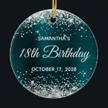 Adorno De Cerámica Silver Glitter Dark Turquoise Foil 18th Birthday<br><div class="desc">Create your own 18th birthday circle ornament for your daughter. Customize the block text and/or calligraphy font style. Change the text for any special or milestone birthday. The digital art background features a faux silver glitter and dark turquoise teal ombre foil. On the backside, you can add a family photo...</div>