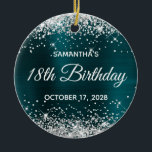 Adorno De Cerámica Silver Glitter Dark Turquoise Foil 18th Birthday<br><div class="desc">Create your own 18th birthday circle ornament for your daughter. Customize the block text and/or calligraphy font style. Change the text for any special or milestone birthday. The digital art background features a faux silver glitter and dark turquoise teal ombre foil. On the backside, you can add a family photo...</div>
