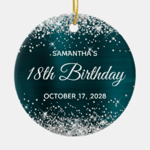 Adorno De Cerámica Silver Glitter Dark Turquoise Foil 18th Birthday