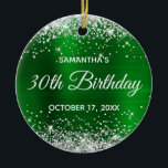 Adorno De Cerámica Silver Glitter Green Foil 30th Birthday<br><div class="desc">Create your own 30th birthday circle ornament for your best friend. Customize the block text and/or calligraphy font style. Change the text for any special or milestone birthday. The digital art background features a faux silver glitter and bright emerald green ombre foil. On the backside, you can add a family...</div>