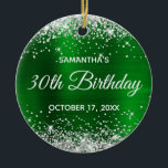 Adorno De Cerámica Silver Glitter Green Foil 30th Birthday<br><div class="desc">Create your own 30th birthday circle ornament for your best friend. Customize the block text and/or calligraphy font style. Change the text for any special or milestone birthday. The digital art background features a faux silver glitter and bright emerald green ombre foil. On the backside, you can add a family...</div>