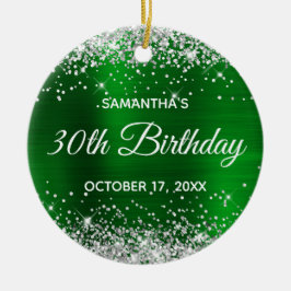 Adorno De Cerámica Silver Glitter Green Foil 30th Birthday
