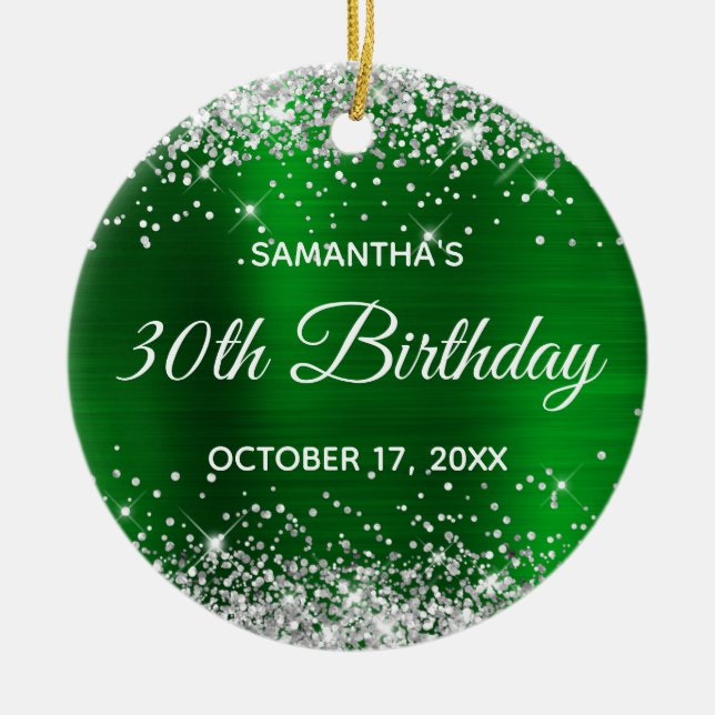 Adorno De Cerámica Silver Glitter Green Foil 30th Birthday (Frente)
