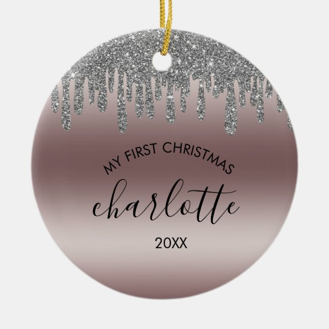 Adorno De Cerámica Silver Glitter My First Christmas Ceramic Ornament (Frente)