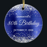 Adorno De Cerámica Silver Glitter Sapphire Foil 80th Birthday<br><div class="desc">Create your own 80th birthday circle ornament for your mother-in-law. Customize the block text and/or calligraphy font style. Change the text for any special or milestone birthday. The digital art background features a faux silver glitter and sapphire blue ombre foil. On the backside, you can add a family photo if...</div>