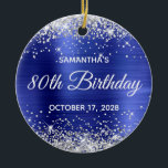 Adorno De Cerámica Silver Glitter Sapphire Foil 80th Birthday<br><div class="desc">Create your own 80th birthday circle ornament for your mother-in-law. Customize the block text and/or calligraphy font style. Change the text for any special or milestone birthday. The digital art background features a faux silver glitter and sapphire blue ombre foil. On the backside, you can add a family photo if...</div>