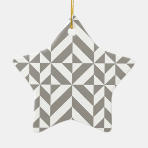 Adorno De Cerámica Silver Gray Geometric Deco Cube Pattern