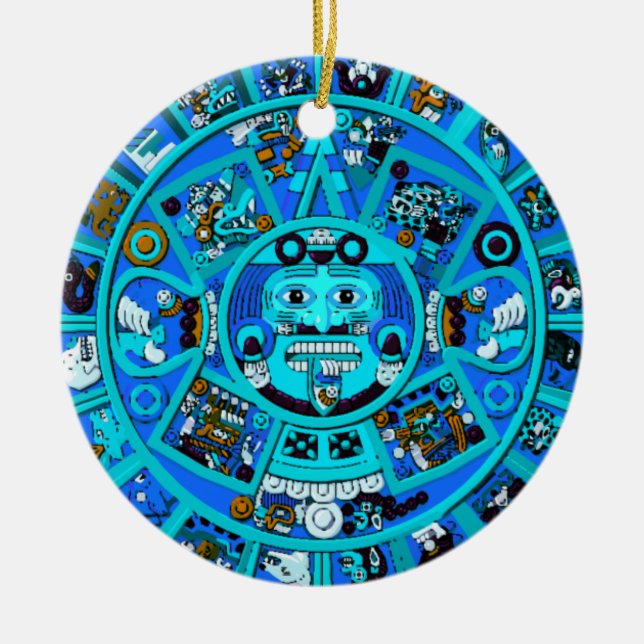 Adorno De Cerámica Símbolo azteca maya antiguo en azul (Frente)