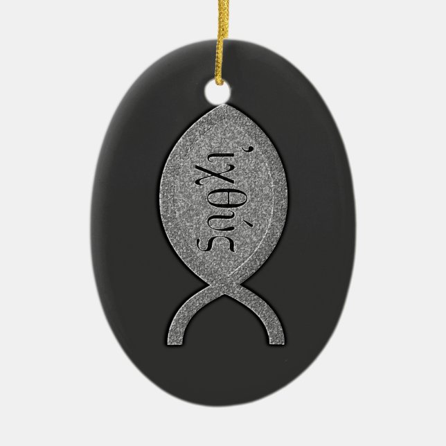 Adorno De Cerámica Símbolo cristiano de los pescados de IXOYE - (Frente)