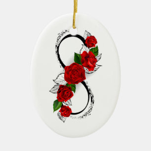 Adorno De Cerámica Símbolo de infinito con rosas rojas