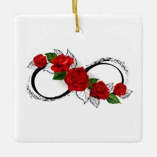 Adorno De Cerámica Símbolo de infinito con rosas rojas