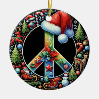 Adorno De Cerámica Símbolo de paz familia de Navidades Hippie Santa H