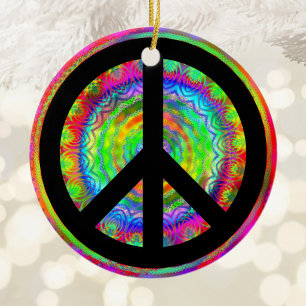 Adorno De Cerámica Símbolo de Paz Negro Fractal de Caleidoscopio Arco