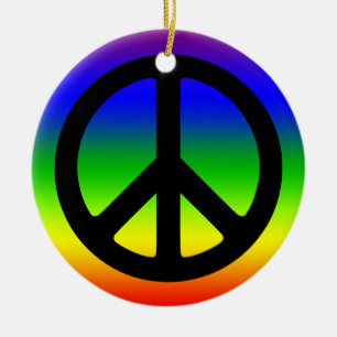 Adorno De Cerámica Símbolo de Paz Negro y Arcoíris