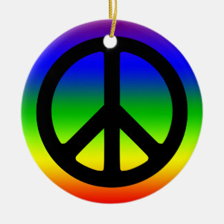 Adorno De Cerámica Símbolo de Paz Negro y Arcoíris