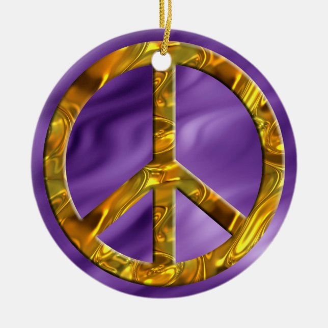 Adorno De Cerámica Símbolo de PAZ - ORO | oleadas de lila (Frente)
