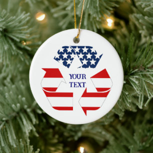 Adorno De Cerámica Símbolo de Reciclaje USA Foto Navidad