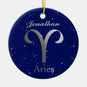 Adorno De Cerámica Símbolo de Rótulo Aries Sun con nombre