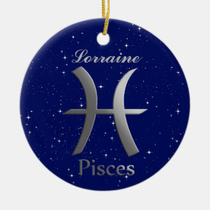 Adorno De Cerámica Símbolo de Rótulo Pisces Sun con nombre