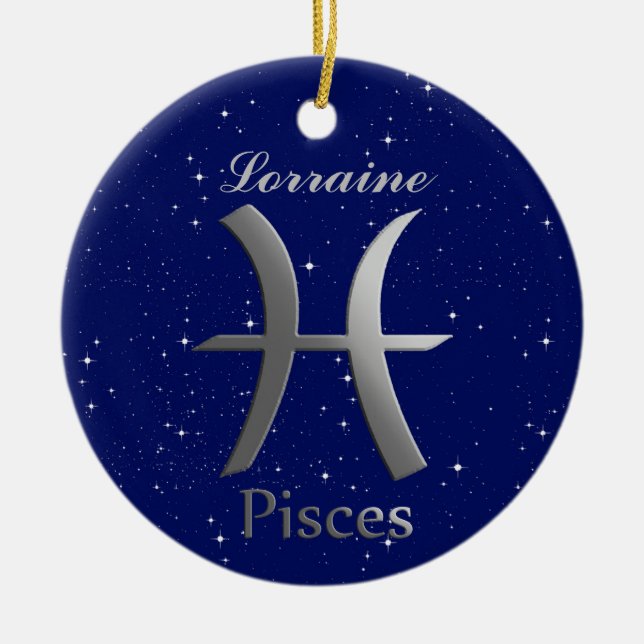 Adorno De Cerámica Símbolo de Rótulo Pisces Sun con nombre (Frente)
