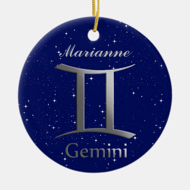 Adorno De Cerámica Símbolo de Rótulo Sun Gemini con nombre (Frente)