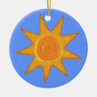 Adorno De Cerámica Símbolo de sol de espiral amarilla de nueve rayos