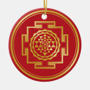 Adorno De Cerámica Símbolo geométrico sagrado y audaz de Yantra Shree