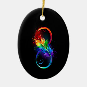 Adorno De Cerámica Símbolo infinito con plumas arcoiris