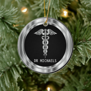 Adorno De Cerámica Símbolo médico 👨⚕️ - Negro y Plata