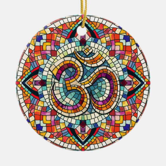 Adorno De Cerámica Símbolo OM Lotus Mandala Mosaic (Frente)